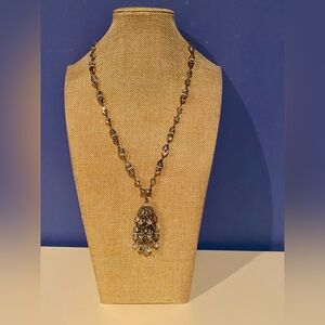 Vintage Mid-Century Art-Deco Crystal Chandelier Tassel Pendant Necklace